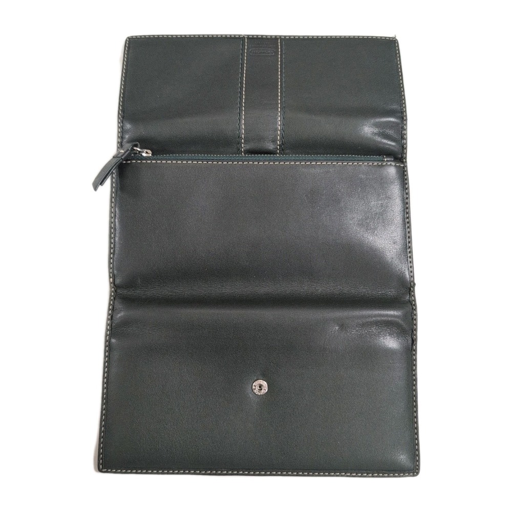 Vintage Coach Hampton Black Leather Wallet Tri Fold w/ Check Hold Green Interior - Picture 8 of 9